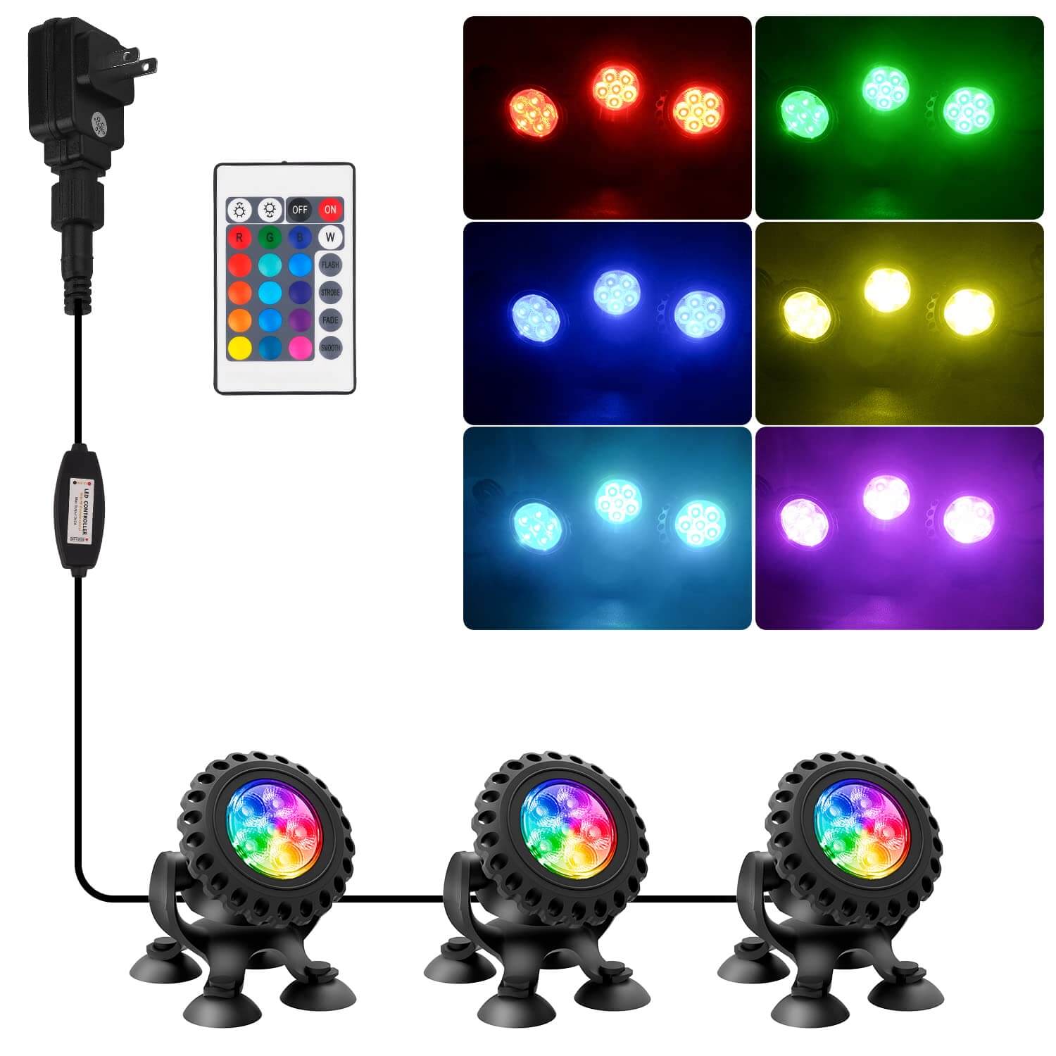 Submersible LED Pond Lights RGB Underwater Lights with RC for Tank Pool