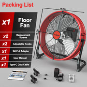 12" Battery Power Floor Fan Compatible with ith AC Adapter and USB Output, Milwaukee Battery -TSUN