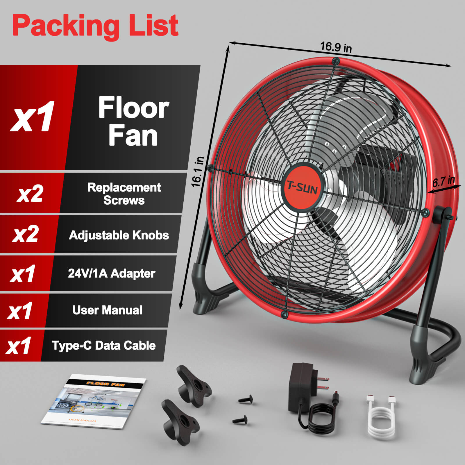 12" Battery Power Floor Fan Compatible with ith AC Adapter and USB Output, Milwaukee Battery -TSUN
