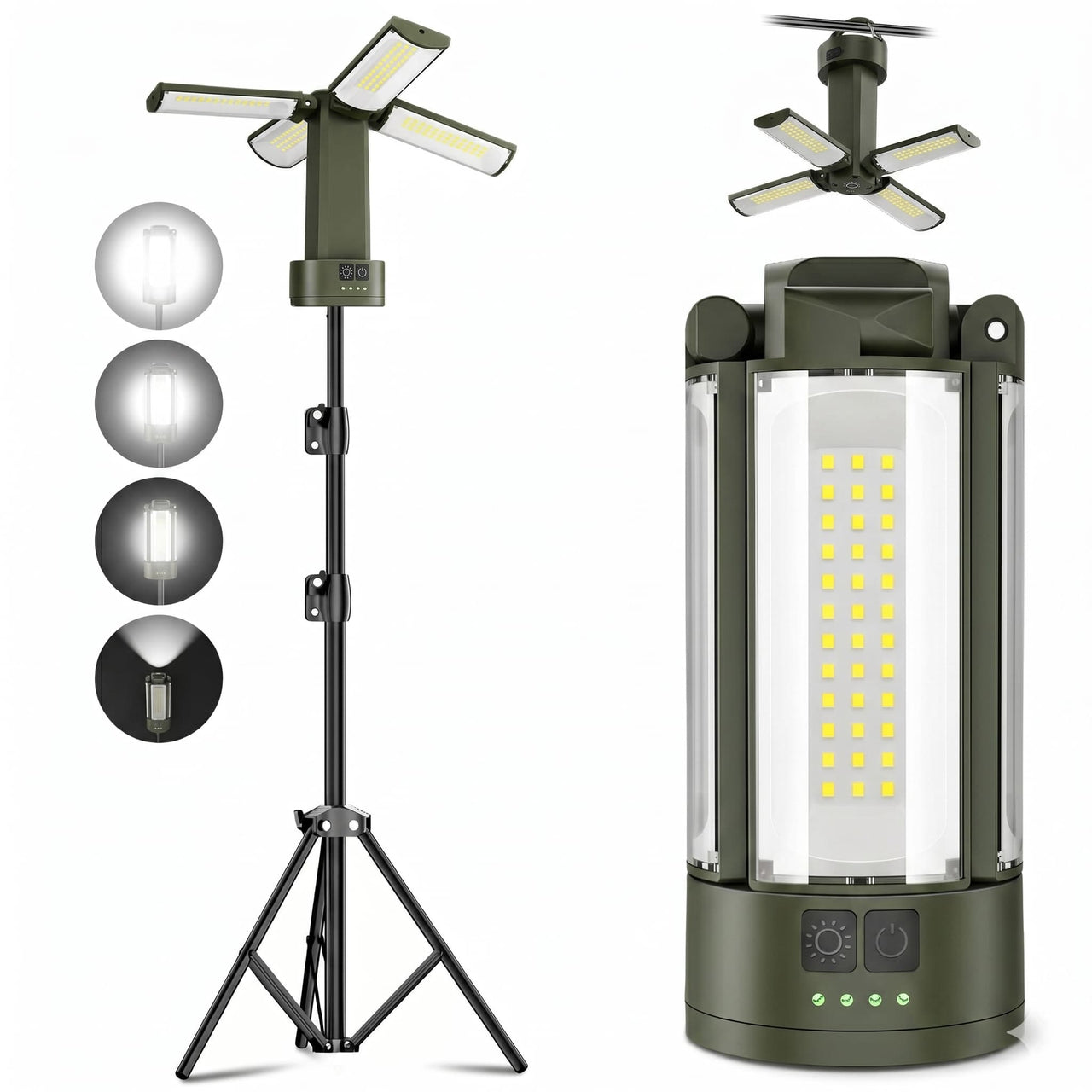 4 LED Lamp Heads Rechargeable Camping Light with Stand 4100 Lumens Portable Work Light with Detachable Tripod 67" Max Height