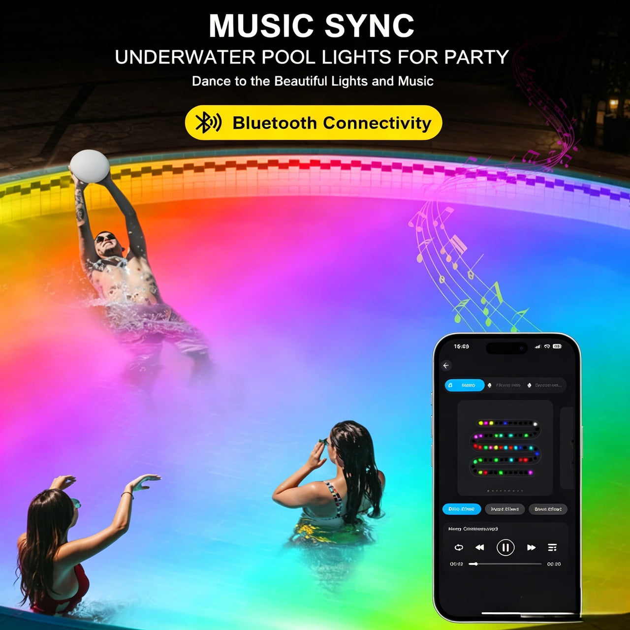LED Pool Lights for Above Ground Pools with APP Control Color Changing Magnetic Submersible Underwater Lights