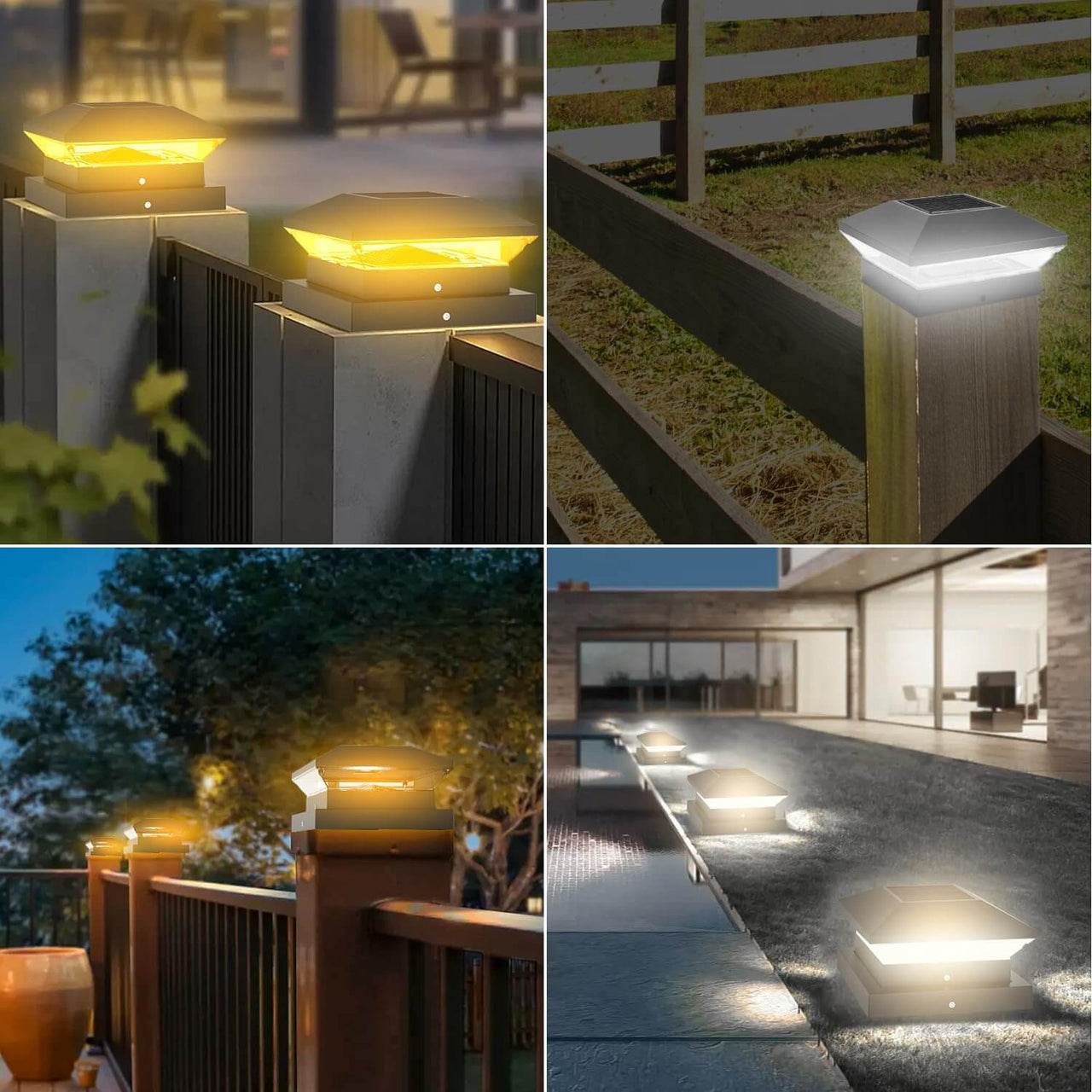 6000K/3000K Solar Deck Post Light for Patio 6/12 Pack