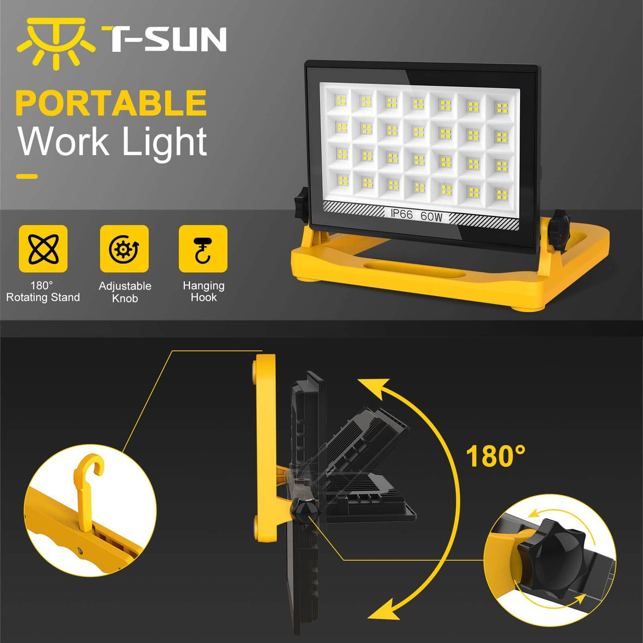 60W LED Work Light Fix The Stand Portable Work Light