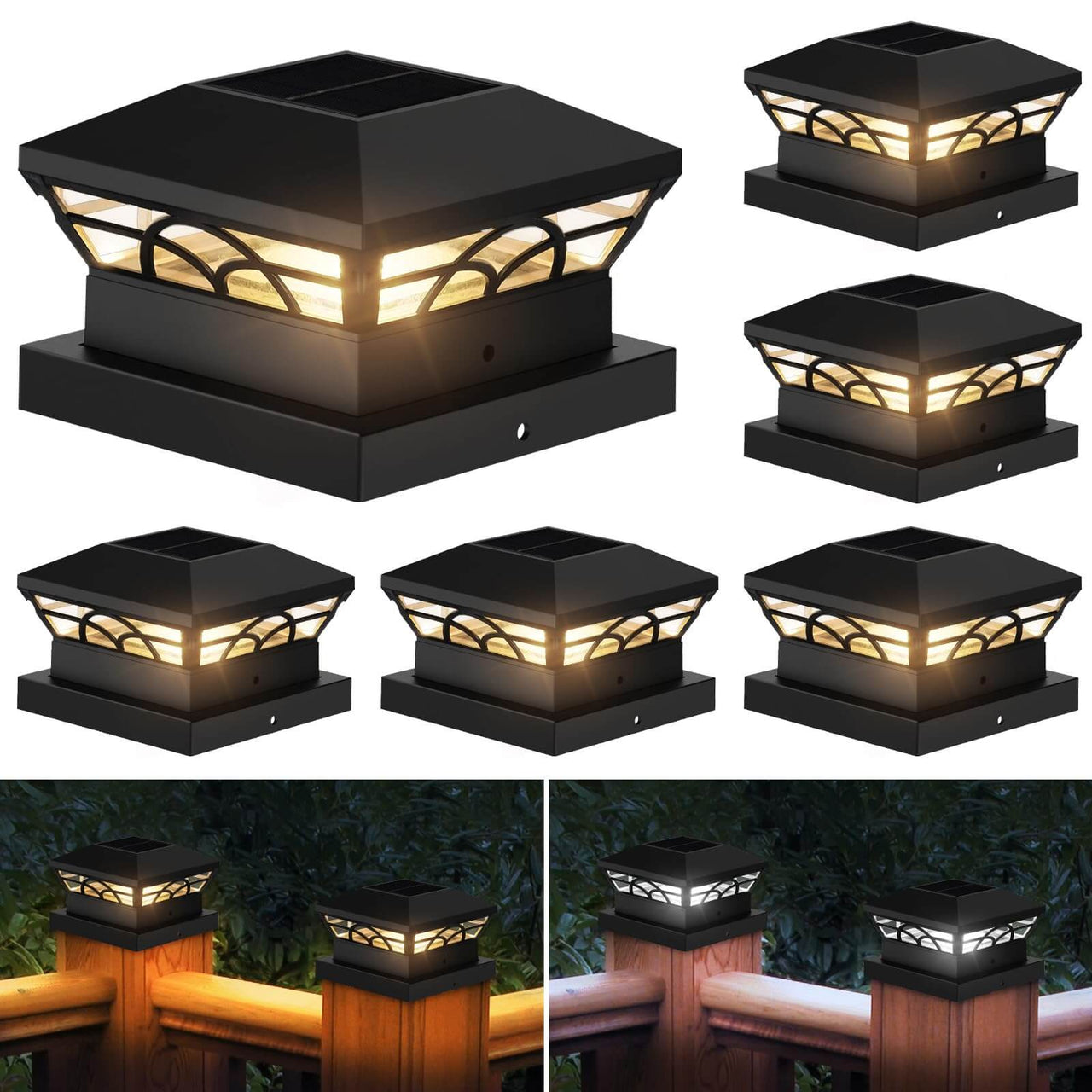 6000K/3000K Solar Wooden Post Lights Vinyl Post 6/12 Pack