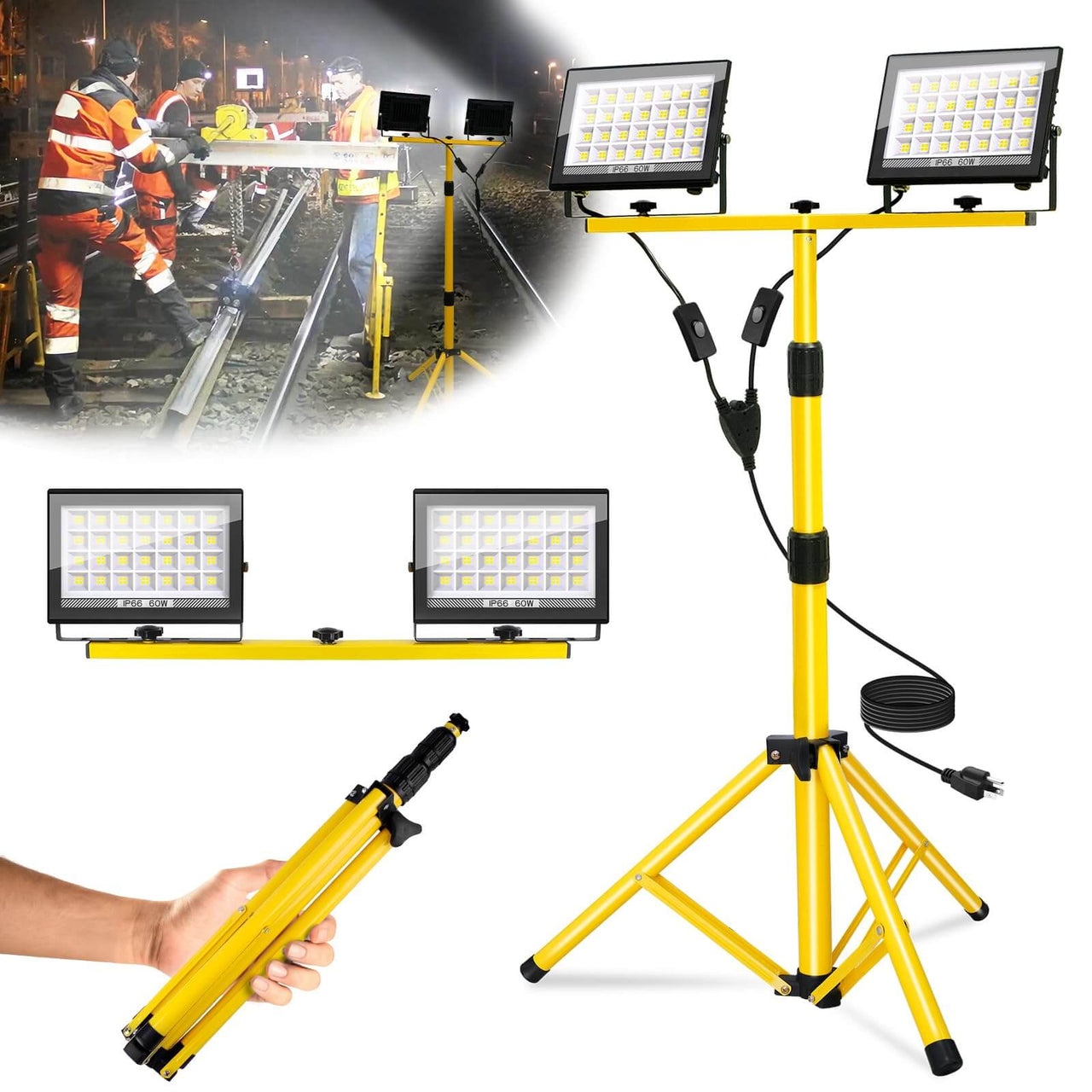 21000Lumen 2 Head LED Work Lights with Adjustable and Foldable Tripod Stand
