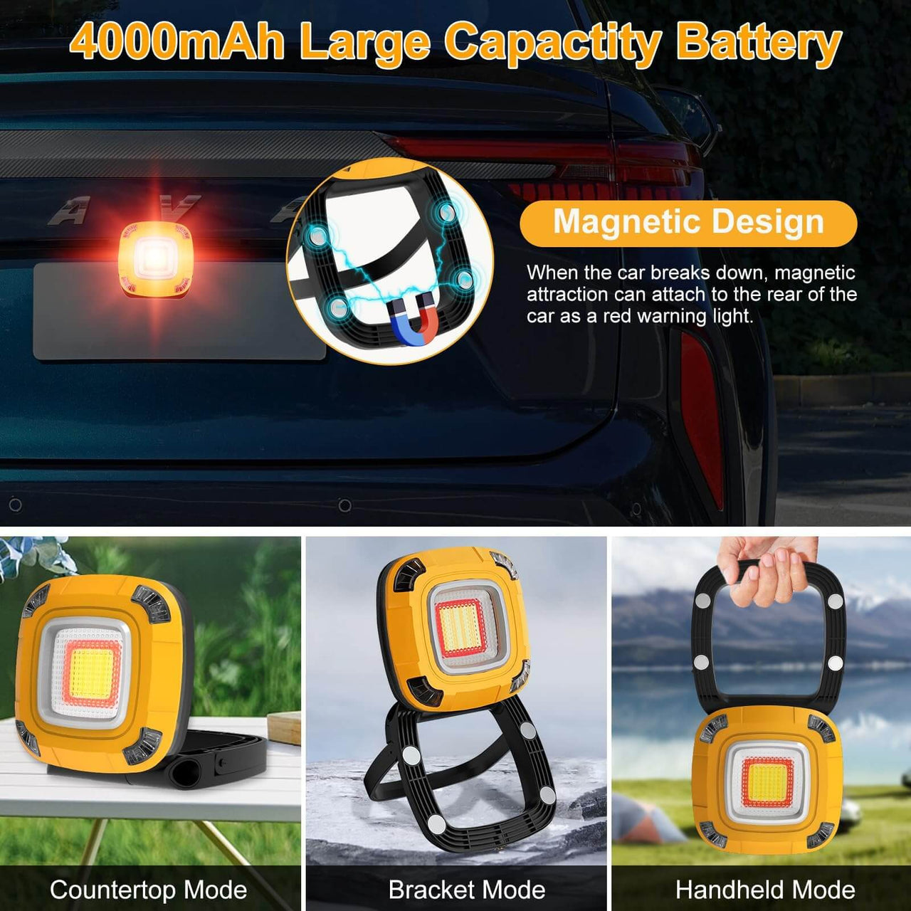 T-SUN 2000 Lumen 9-Mode LED Work Light - Magnetic, Rechargeable, Waterproof, Great for Work & Camping