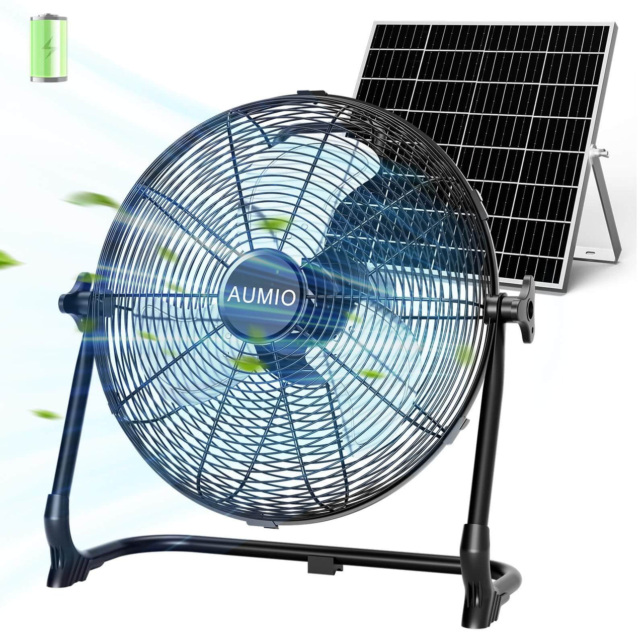12" & 16" Solar Powered Floor Fan for Outdoor Camping, Power Outage, Patio, RV
