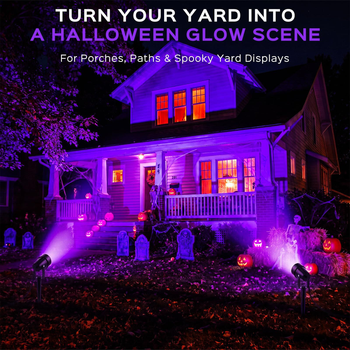 2-in-1 LED Landscape Spotlight 120° Wide Beam Waterproof Purple Outdoor Light for Halloween
