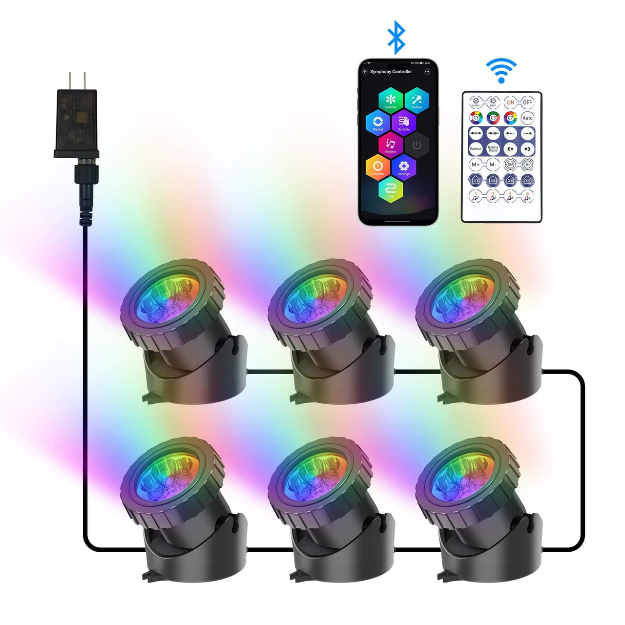 RGB Submersible Pond Lights with Bluetooth App 4/6/8 Lights