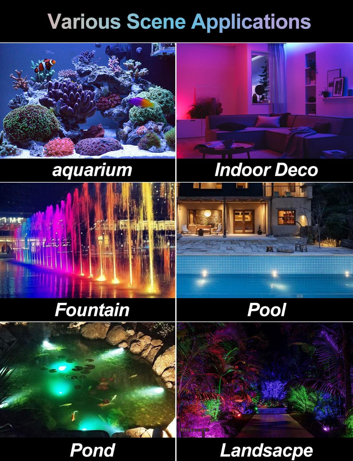 RGB Submersible Pond Lights with Bluetooth App 4/6/8 Lights