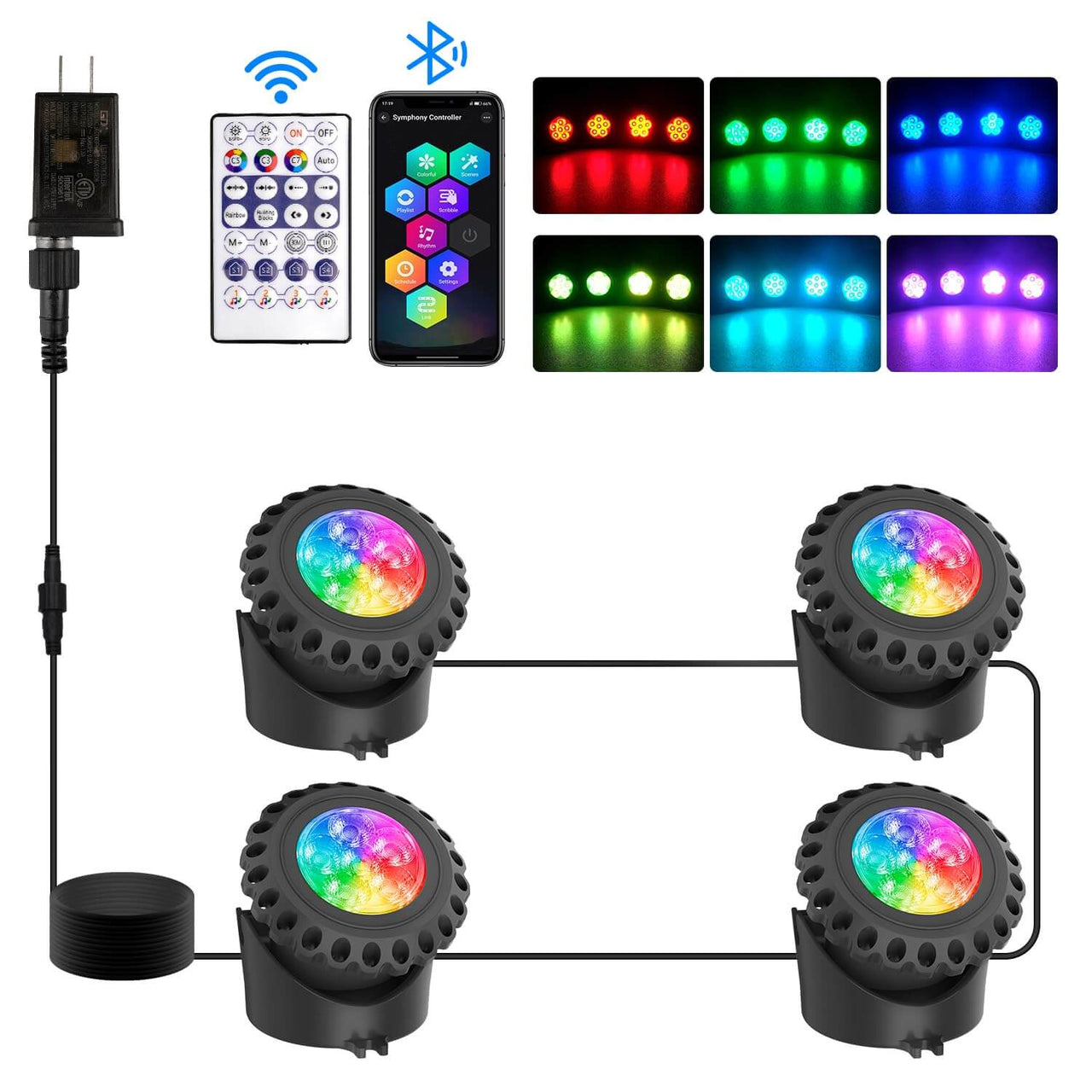 RGB Underwater Lights Submersible Bluetooth Pond Lights 4/6 LIghts