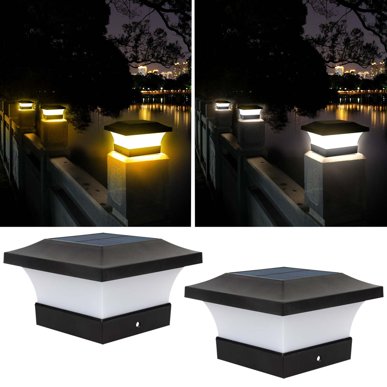 TSUN 4x4 inch Solar Post Caps Lights Two-Color Switch