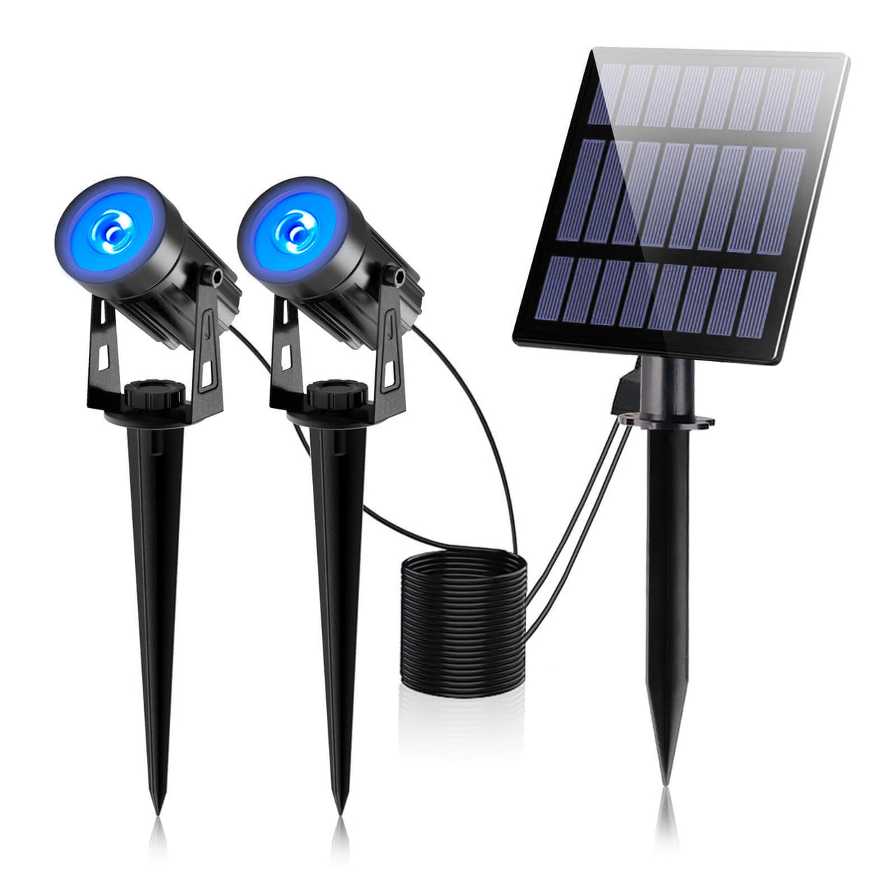 Blue solar spot lights with separate solar panel