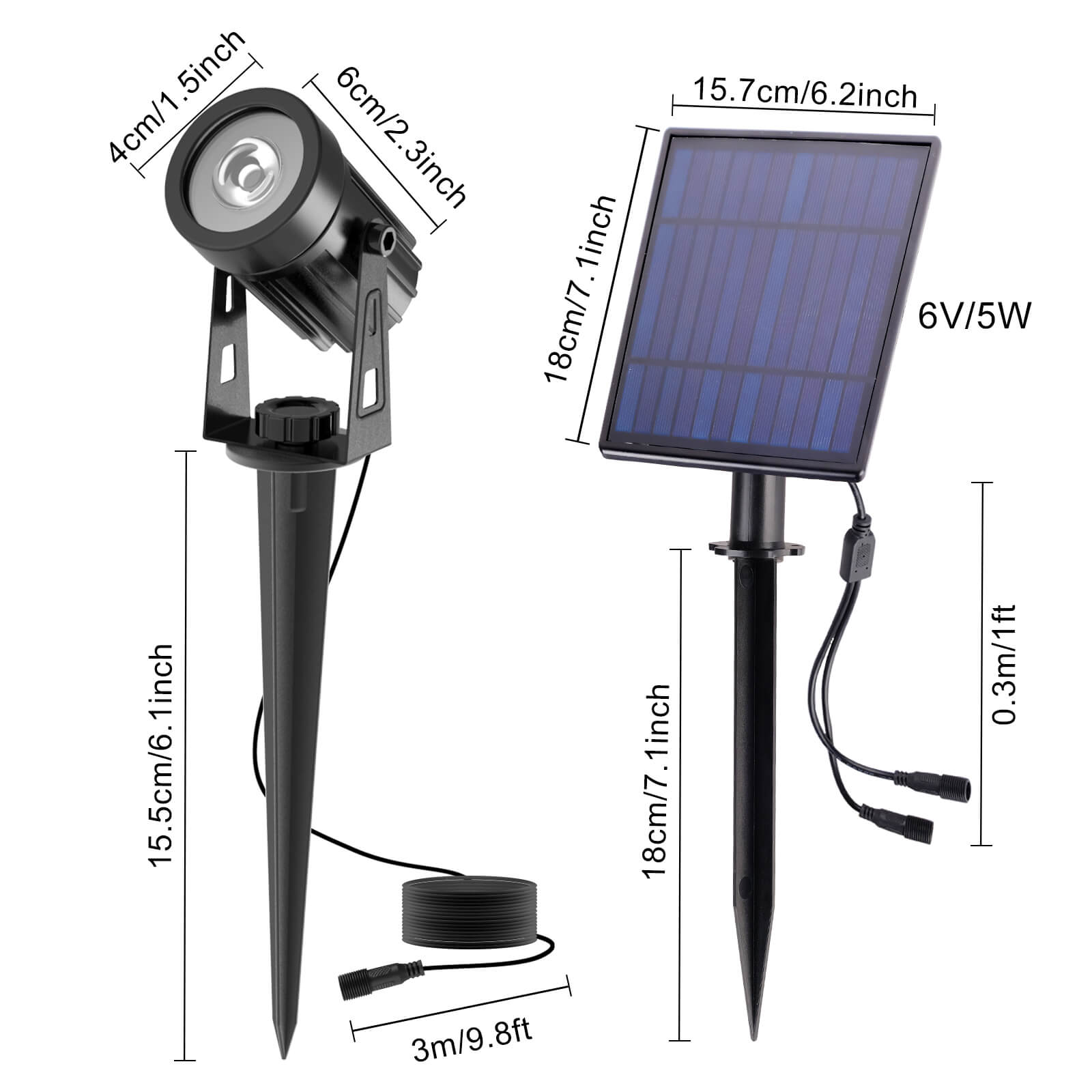 Separate solar spot light size