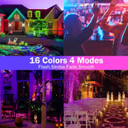 16 Colors & 4 modes (flash, strobe, fade, smooth)