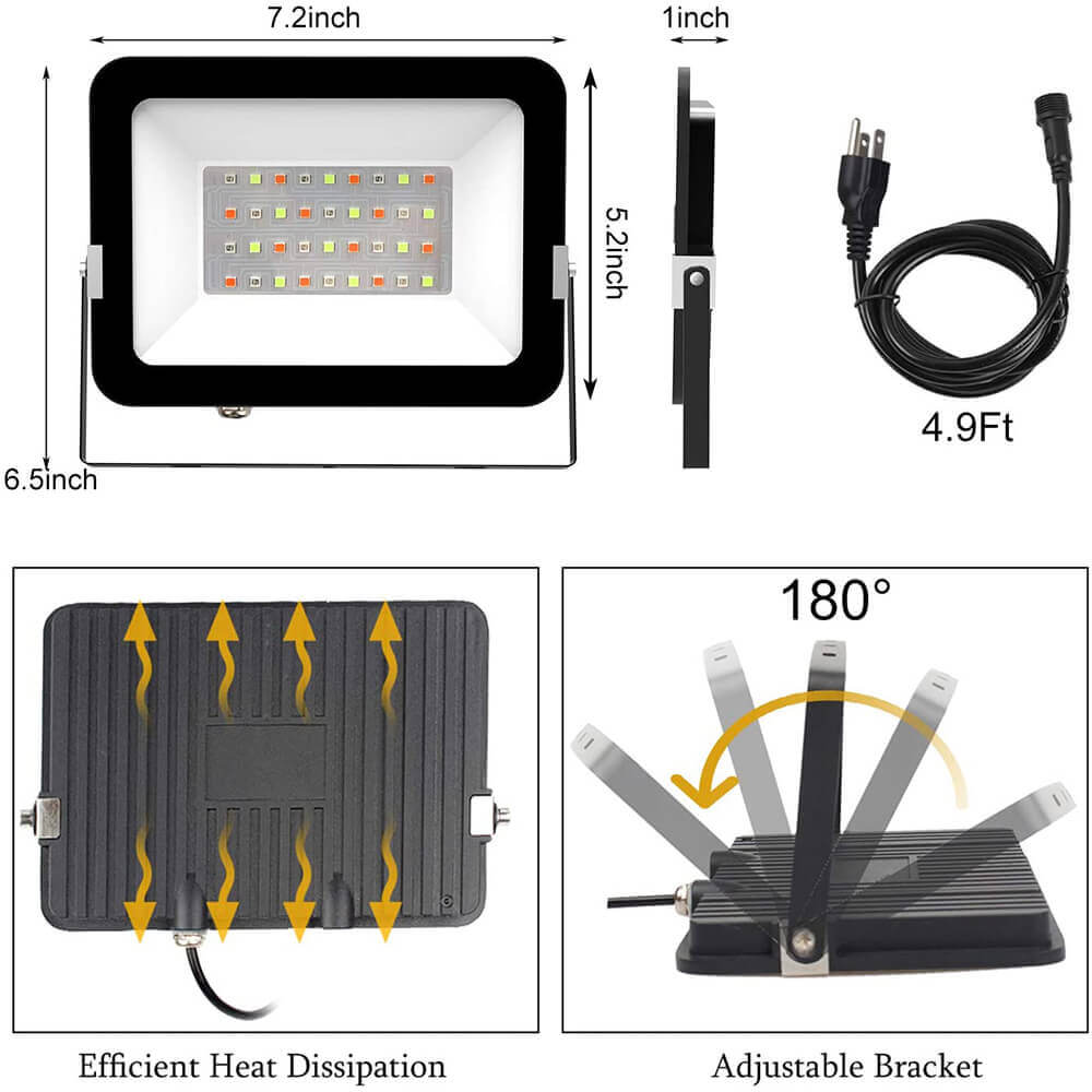 30W LED flood light size, efficient heat dissipation, adjustable bracket