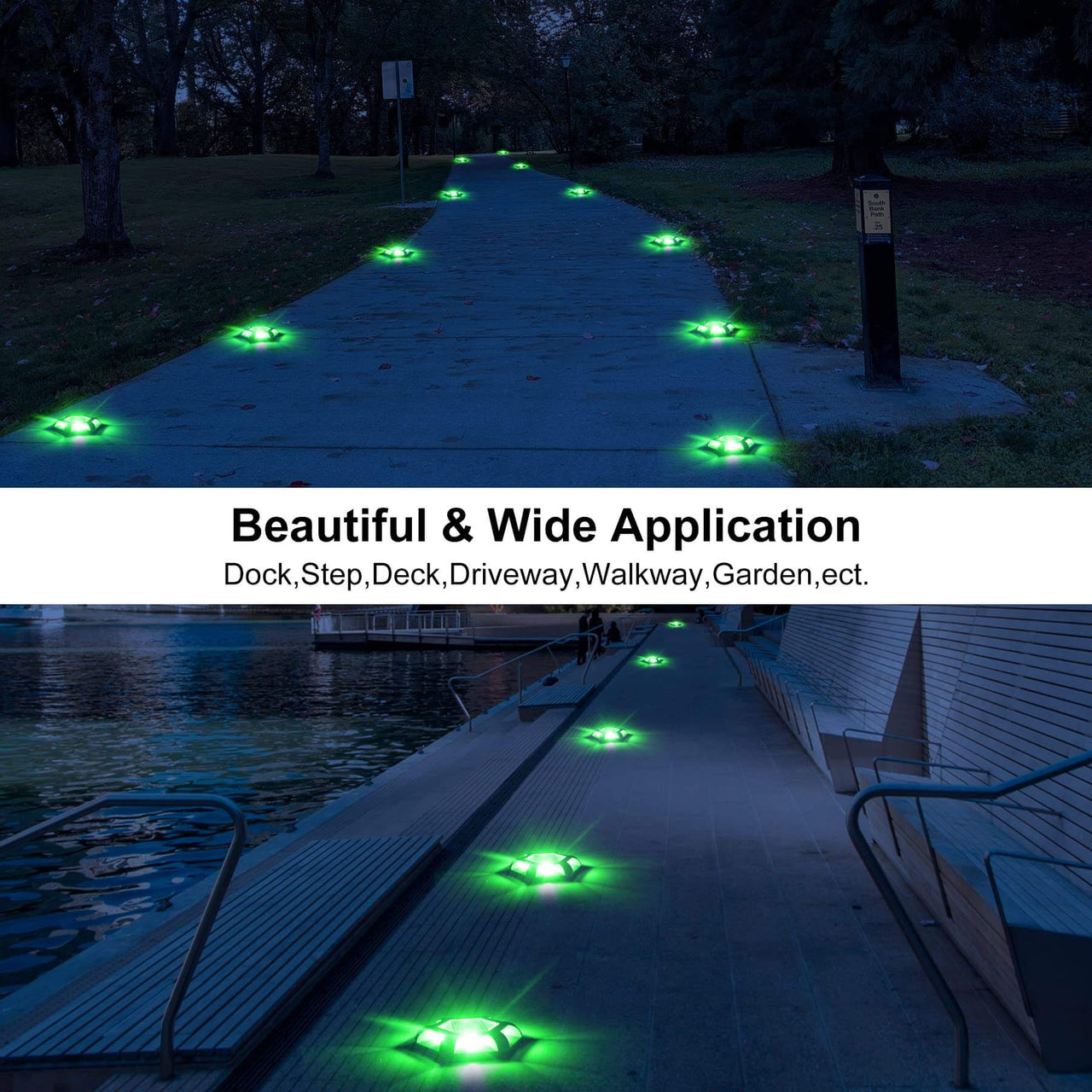 TSUN Black Shell Green Solar Deck Lights 8/16-Pack